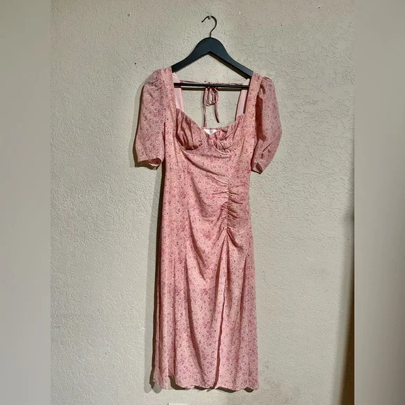 ASTR The Label | Floral Ditsy Blush Milkmaid Midi Dress Small - Picture 2 of 6